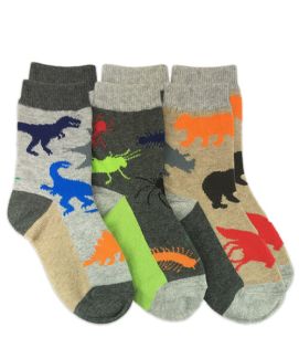 Jefferies Socks Wholesale Boys Land Animals Dinosaurs, Insects, Bears, Lions Pattern Crew Socks Triple Treat Assortment