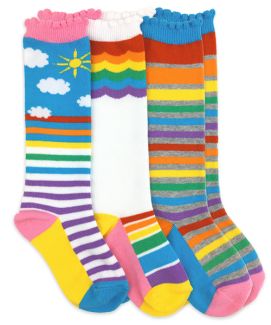 Jefferies Socks Wholesale Girls Rainbow Knee High Socks Triple Treat