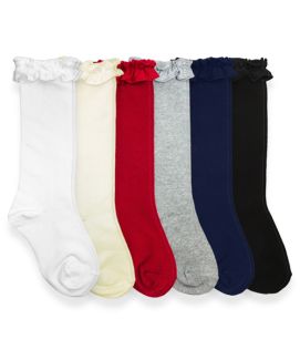 Jefferies Socks Wholesale Girls Ruffle Solid Color Knee High Socks 1 Pair