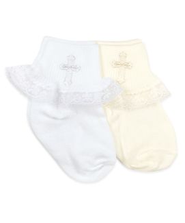 Jefferies Socks Wholesale Baby Girls Seamless Smooth Toe Christening Lace Cross Turn Cuff Socks with Lace Trim 1 Pair