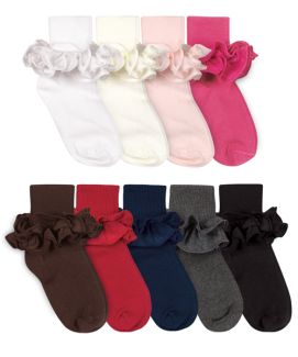 Jefferies Socks Wholesale Girls Misty Ruffle Cotton Turn Cuff Socks 1 Pair