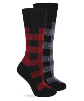 Wise Blend Plaid Pattern Merino Wool Crew Socks 2 Pair Pack
