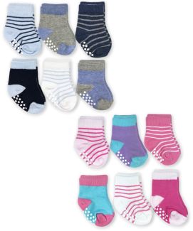 Jefferies Socks Wholesale Baby Boys Non-Skid Stripe and Solid Color Crew Socks 6 Pair Pack