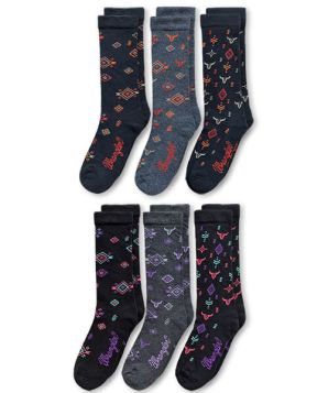 Wrangler Wholesale Womens Smooth Toe Western Pattern Crew Socks 3 Pair Pack