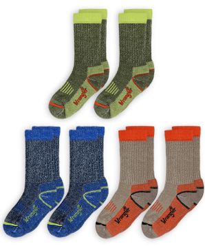 Wrangler Wholesale Boys Smooth Toe Merino Wool Half Cushion Crew Socks 2 Pair Pack