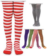 Jefferies Socks Wholesale Girls Christmas and Halloween Stripe Tights 1 Pair Orange/Black, Red/White, Lime/Black, Hot Pink/Black, White/Black