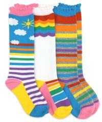 Jefferies Socks Wholesale Girls Rainbow Knee High Socks Triple Treat