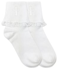 Jefferies Socks Girls Religious Occasions Cross and Lace Turn Cuff Socks 1 Pair