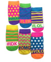 Girls Hashtag Low Cut Socks 6 Pair Pack