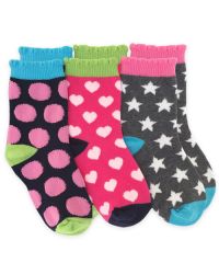 Jefferies Socks Wholesale Girls Dots/Hearts/Stars Crew Socks Triple Treat Assortment