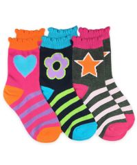 Jefferies Socks Wholesale Girls Multi Color Crew Grey/Navy/Pink Socks Triple Treat Assortment