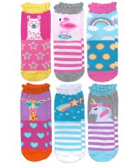 Jefferies Socks Girls Unicorn Llama Giraffe Flamingo Pattern Crew Socks 6 Pair Pack