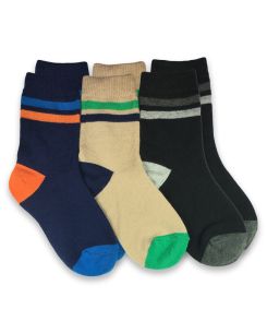Jefferies Socks Multi Stripe Navy/Khaki/Black Crew Socks Triple Treat