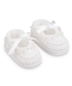 Jefferies Socks Pearl Ribbon Crochet Bootie 1 Pair