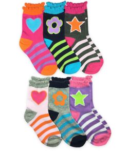 Jefferies Socks Stars/Daisies/Hearts Crew Socks 6 Pair Pack