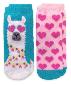 Jefferies Socks Llama and Hearts Fuzzy Non-Skid Slipper Socks 2 Pair Pack