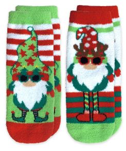 Jefferies Socks Holiday Gnome Fuzzy Non-Skid Slipper Socks 2 Pair Pack