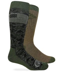 Ducks Unlimited Full Cushion Camo American Flag Merino Wool Boot Socks 2 Pair Pack